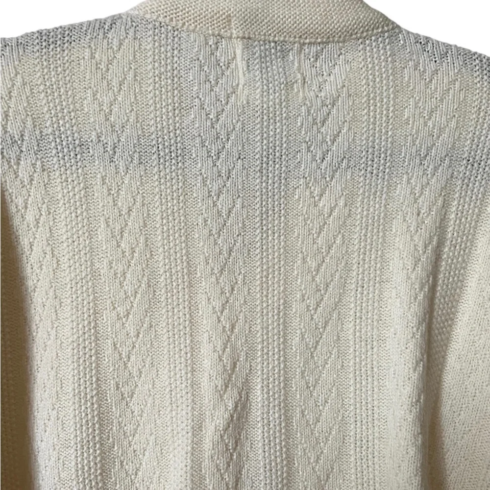 Vintage 60s Cream Golden Arrow Worsted Wool Knit Cardigan Fisherman Sweater